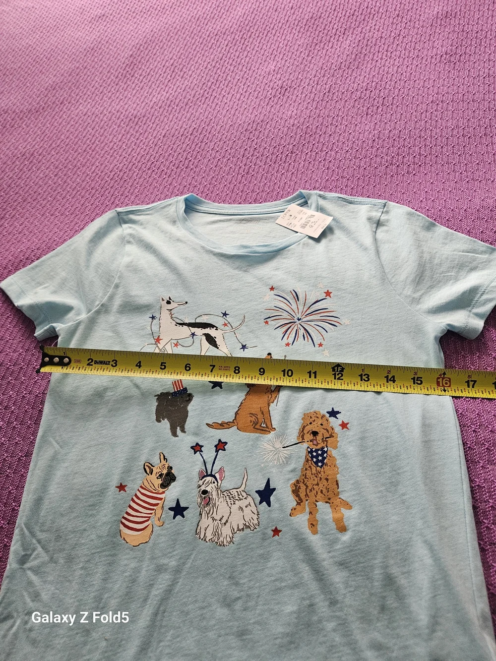 J. Crew Light Blue Graphic Dog Tee with Red, White & Blue Accents Size XS